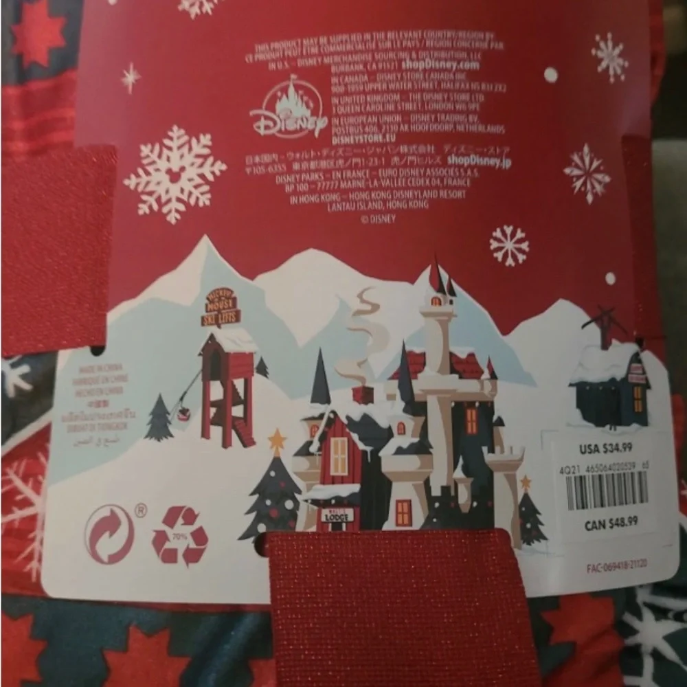 🌲Disney Store Mickey Minnie Holiday Fleece Blanket Reversible Throw 50 x 60 NEW